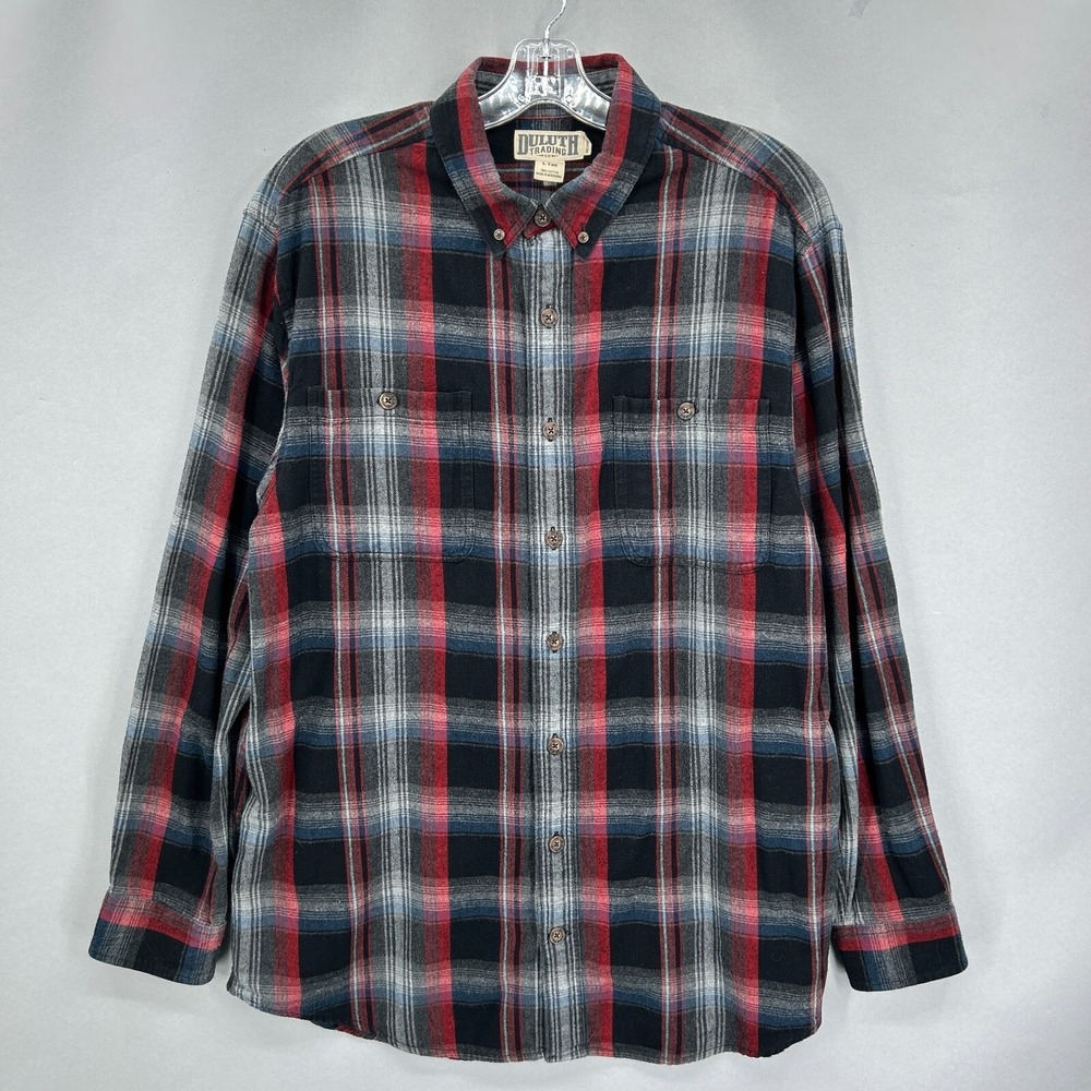 Duluth Shirt Mens Large Tall LT‎ Red Black Plaid Flannel Work Button Up  Outdoor